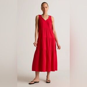 Quince 100% Organic Cotton Gauze Tiered Maxi Dress Wild Cherry Size L
